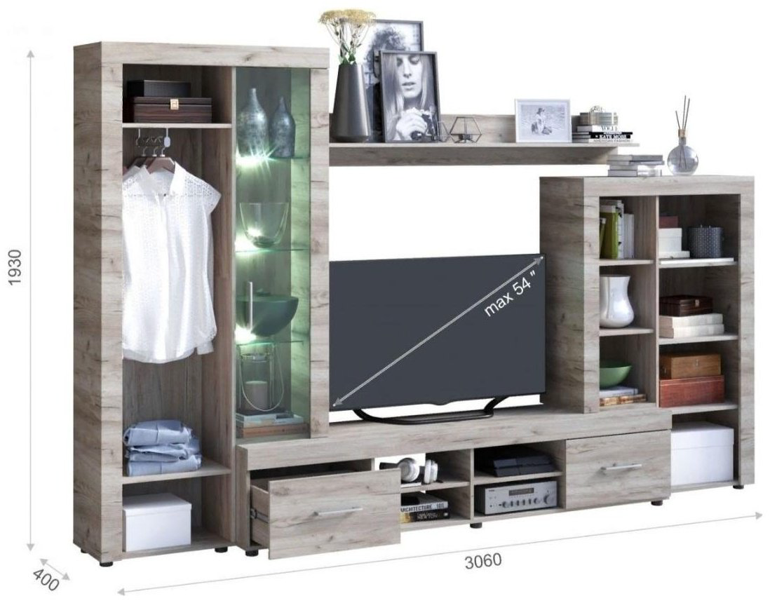 Стенка Imperial Джерси 306х193х40см белый купить,NaN