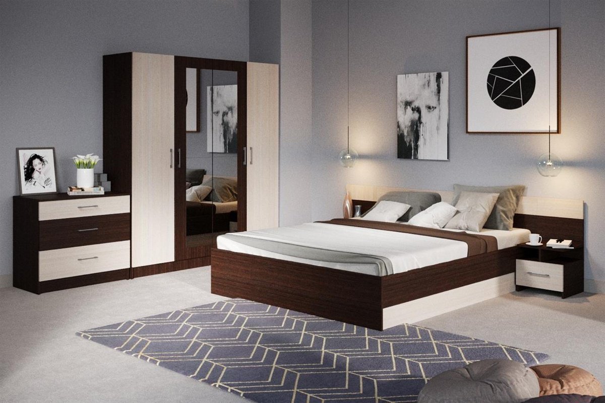 Гарнитур IMPERIAL Алёна 4Д, предметов в наборе 5 шт, кровать 160x200 см, венге темный, дуб молочный