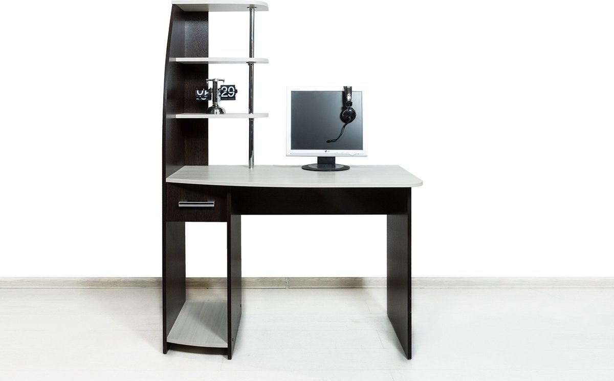 Стол компьютерный с надстройкой BTS Скай NEW, 110х58.5x150 см, коричневый, бежевый купить,NaN