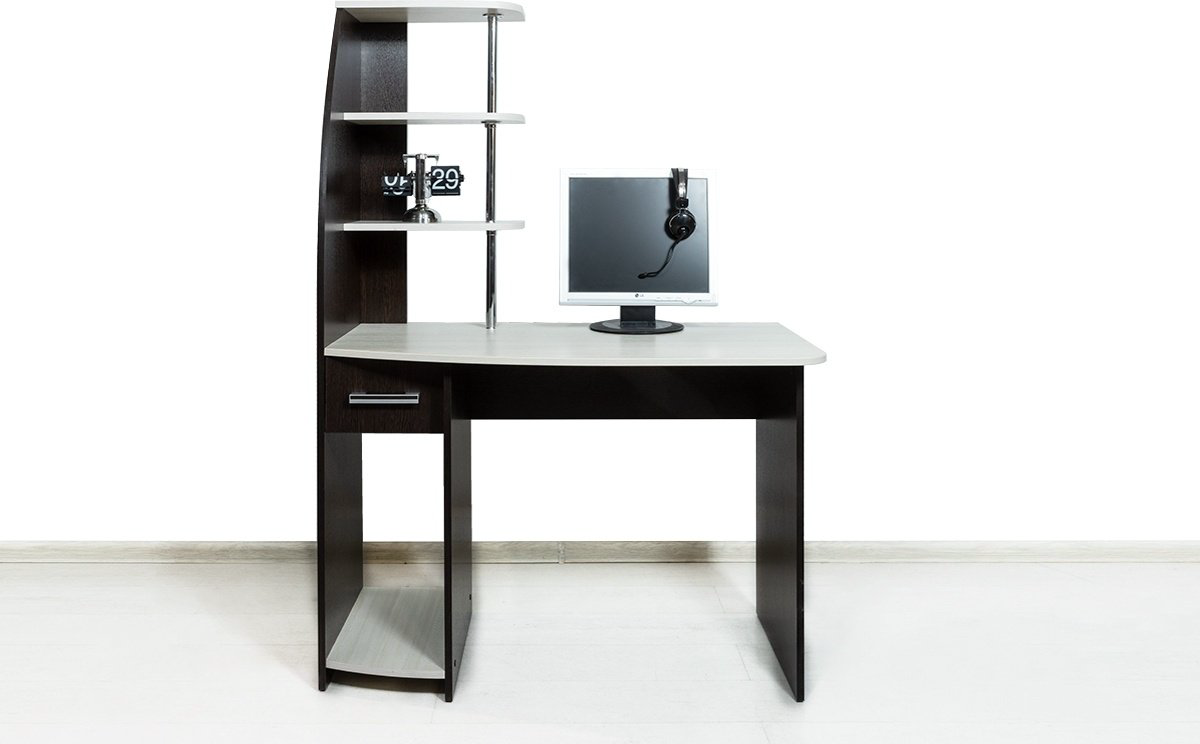 Стол компьютерный с надстройкой BTS Скай NEW, 110х58.5x150 см, коричневый, бежевый купить,NaN
