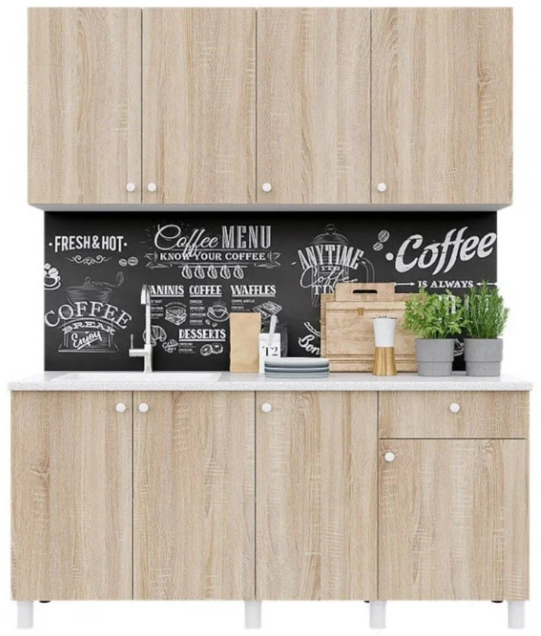 Кухонный гарнитур Горизонт Point, 170x210.8х60 см, ЛДСП, белый, коричневый купить,NaN