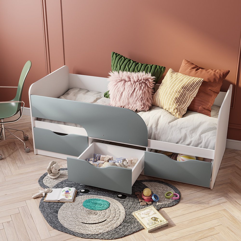 Детская кровать BTS Стандарт, 80x185 см, белый, серый - ForteMarket Детская кровать BTS Стандарт, 80x185 см, белый, серый купить,0
