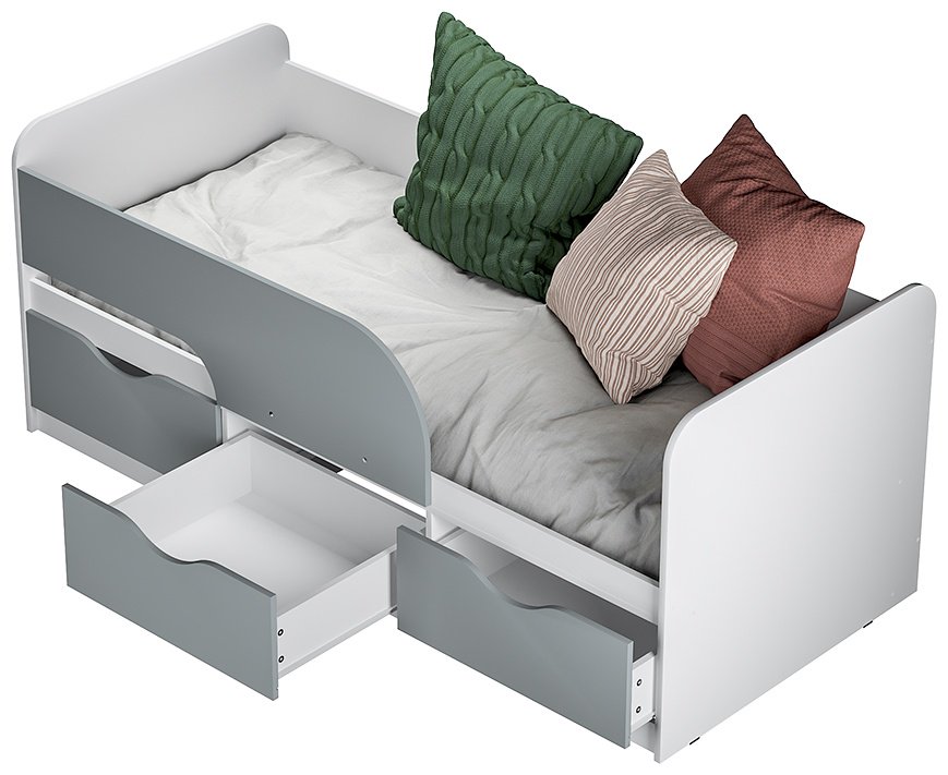 Детская кровать BTS Стандарт, 80x185 см, белый, серый - ForteMarket Детская кровать BTS Стандарт, 80x185 см, белый, серый купить,0