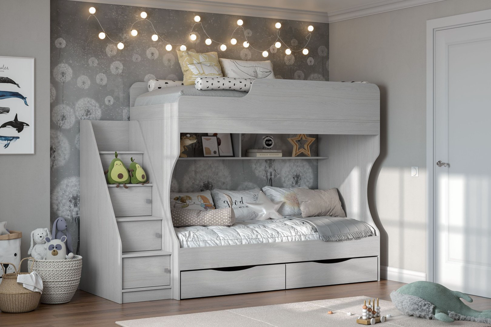 Двухъярусная кровать Астрид мебель Каприз 22, 80x180 см, белый купить,NaN