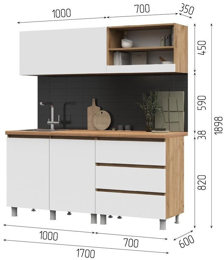 Кухонный гарнитур Стендмебель Хелен 170x189.8х60см белый купить,NaN