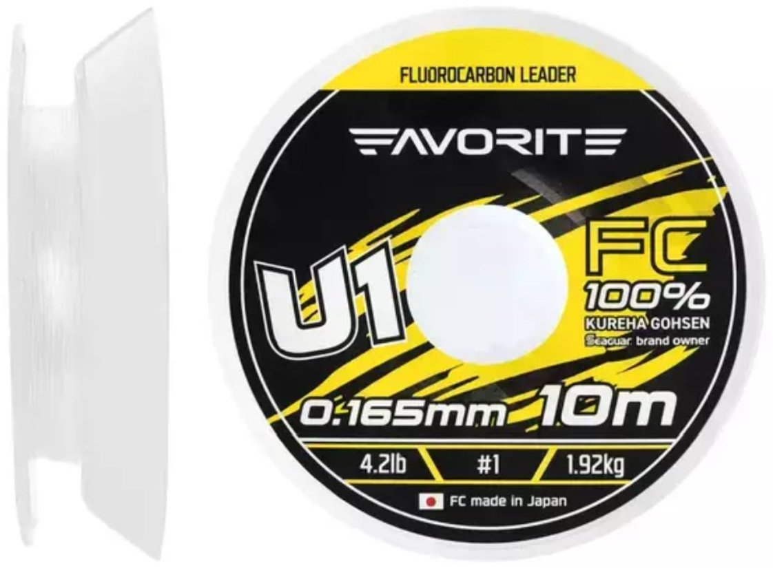Favorite флюорокарбоновая леска U1 FC 10m# 1.0/0.165mm 4.2lb/1.92kg 0.165 мм прозрачный купить,NaN