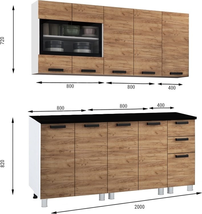 Кухонный гарнитур BTS Крафт, 200x220х50 см, ЛДСП, белый - ForteMarket Кухонный гарнитур BTS Крафт, 200x220х50 см, ЛДСП, белый купить,0