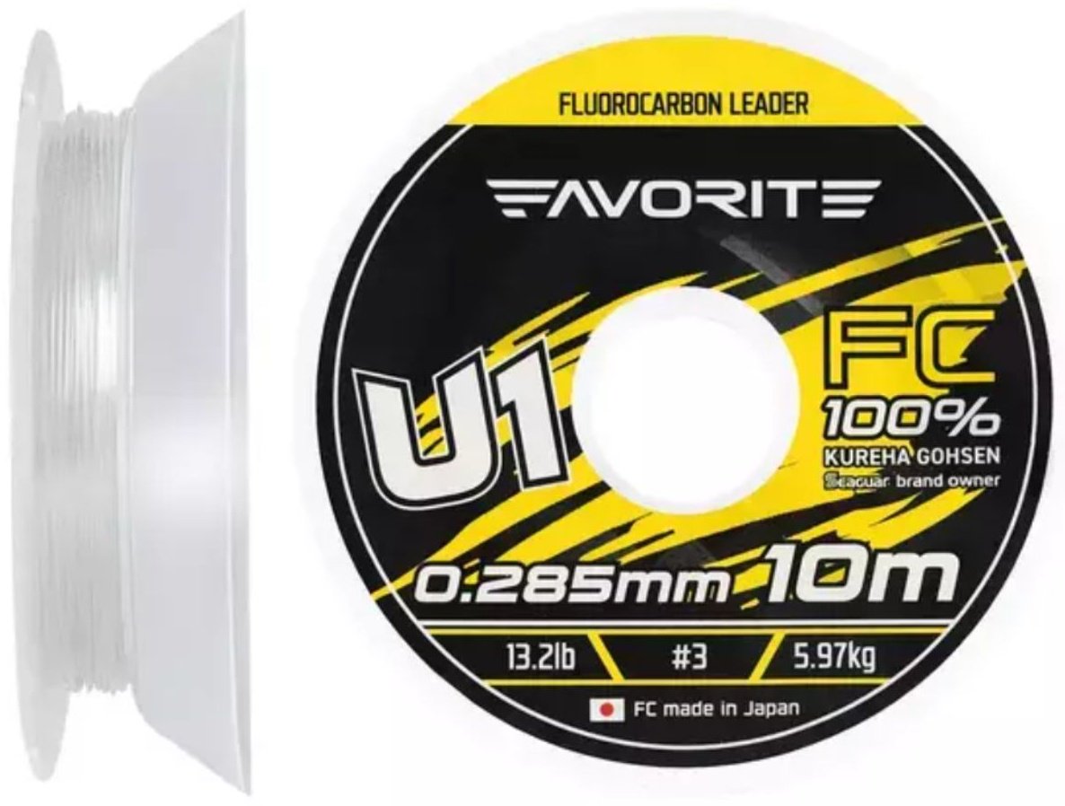 Favorite флюорокарбоновая леска U1 FC 10m# 3/0.285mm 13.2lb/5.97kg 0.285 мм прозрачный купить,NaN