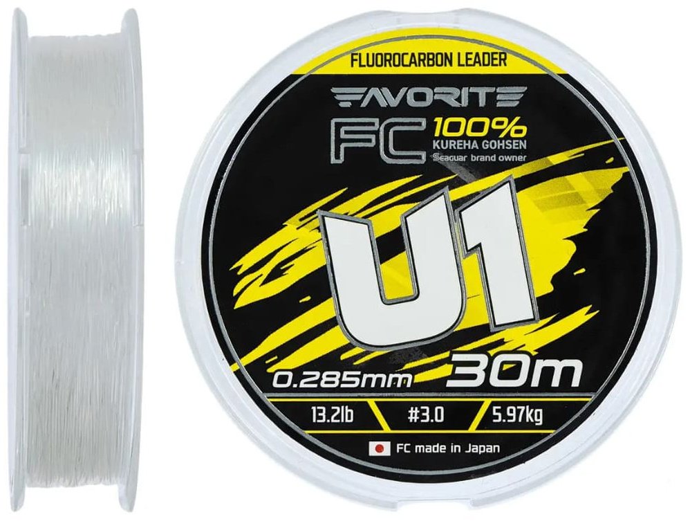 Favorite флюорокарбоновая леска U1 FC 30m# 3.0/0.285mm 13.2lb/5.97kg 0.285 мм прозрачный купить,NaN