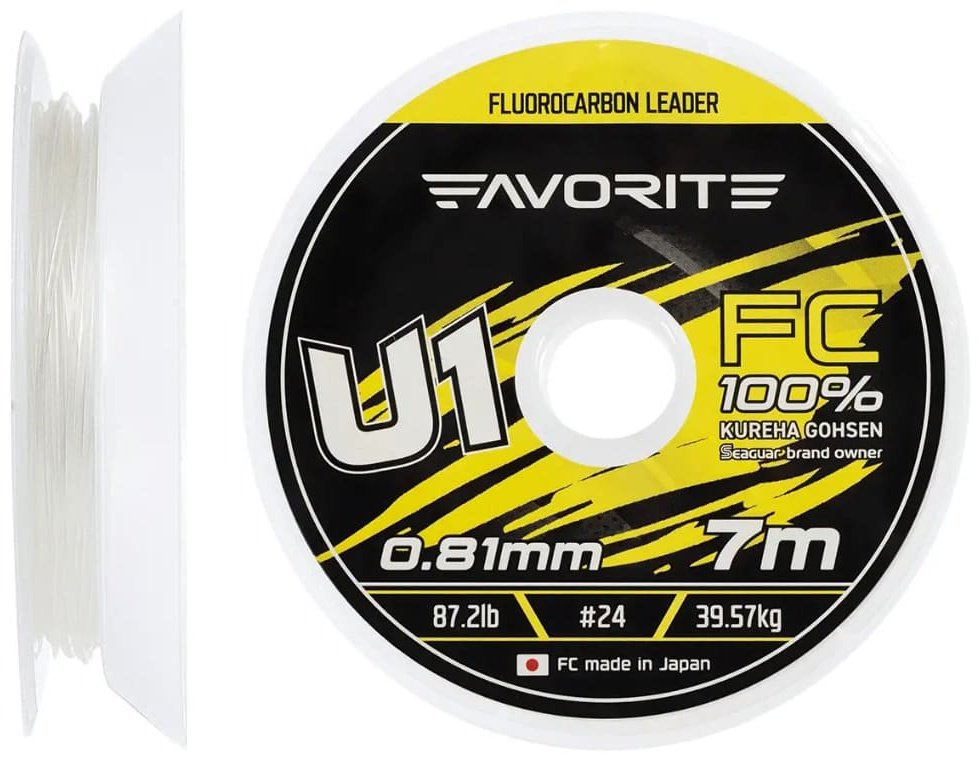 Favorite флюорокарбоновая леска U1 FC 7m# 24/0.81mm 87.2lb/39.57kg 0.81 мм прозрачный купить,NaN