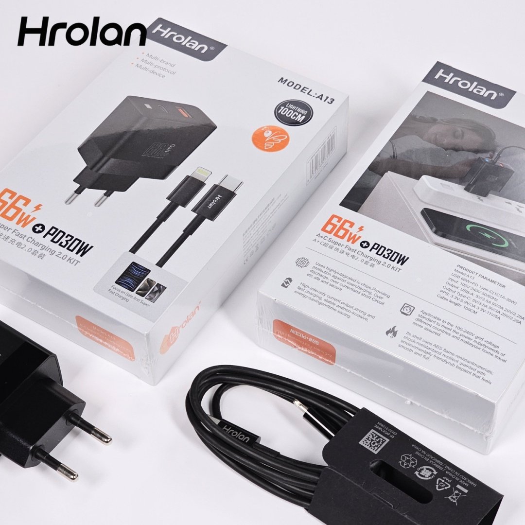 Зарядное устройство Hrolan A13 30W Lightning, USB Type-C, USB черный купить,8000