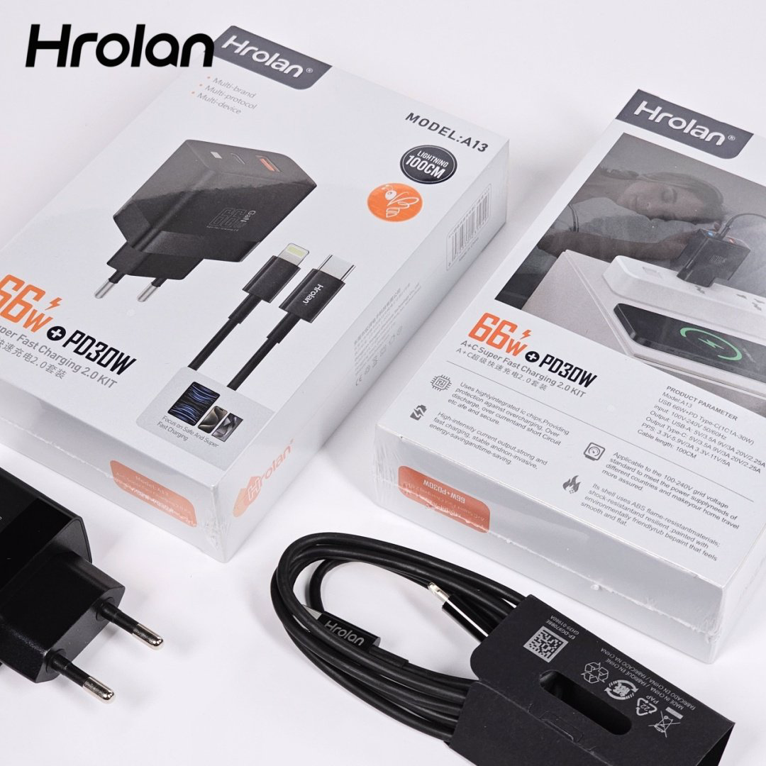 Зарядное устройство Hrolan A13 30W Lightning, USB Type-C, USB черный купить,8000