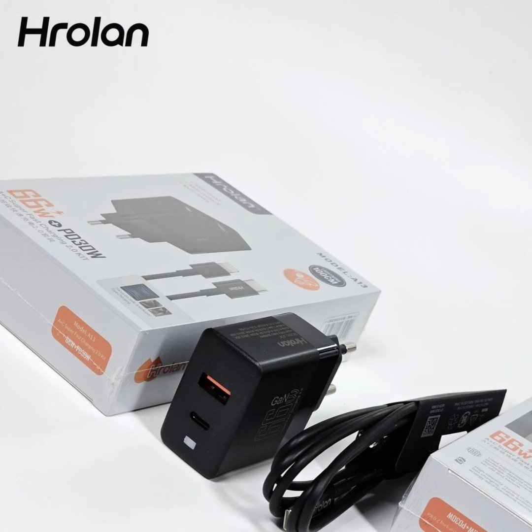 Зарядное устройство Hrolan A13 30W Lightning, USB Type-C, USB черный купить,8000