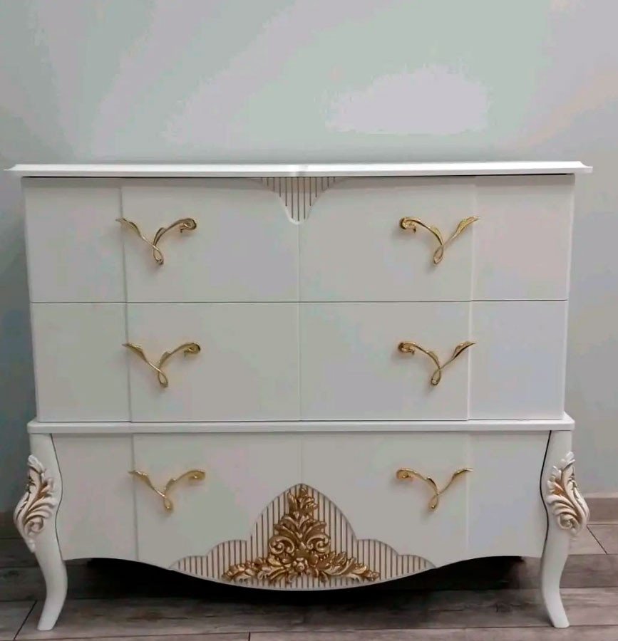 Комод Стелла 6, 99x50x121 см, белый, золотой