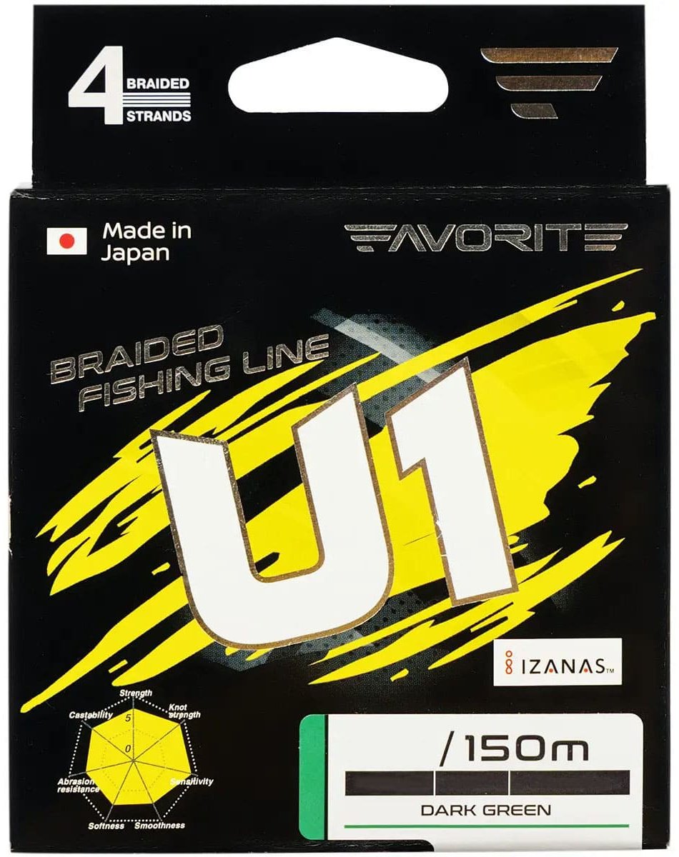Леска Favorite плетеная U1 PE 4x 150m dark green 0.108 мм зеленый купить,NaN