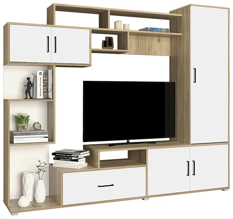 Стенка Горизонт Пекин 210х178.5х40 см, белый, коричневый купить,0