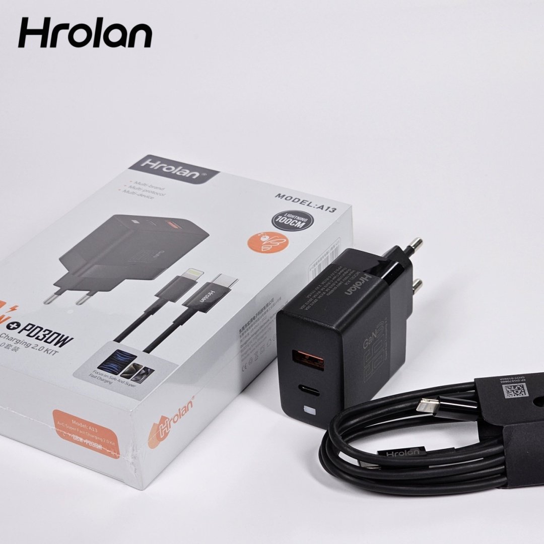 Зарядное устройство Hrolan A13 30W Lightning, USB Type-C, USB черный купить,8000