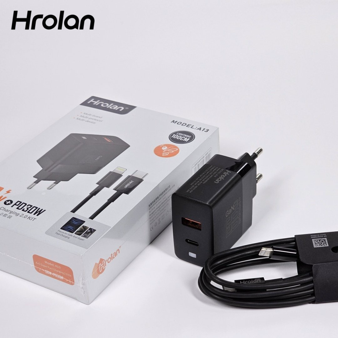 Зарядное устройство Hrolan A13 30W Lightning, USB Type-C, USB черный купить,8000