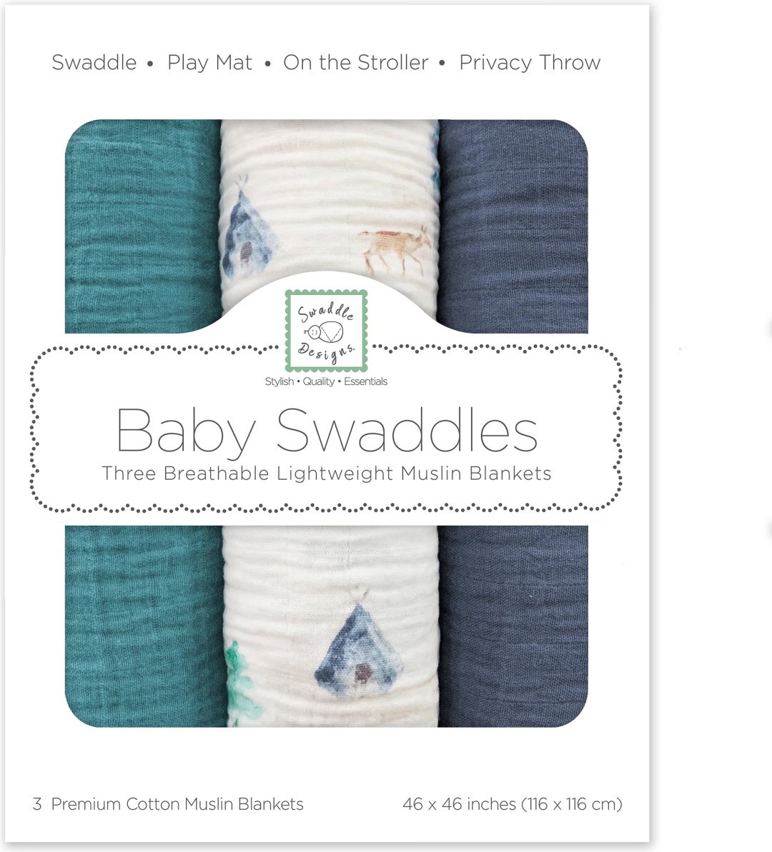 Пеленка текстильная Swaddle Designs Peace in Nature SDM-1033WMT, 3 шт, 115x115 см