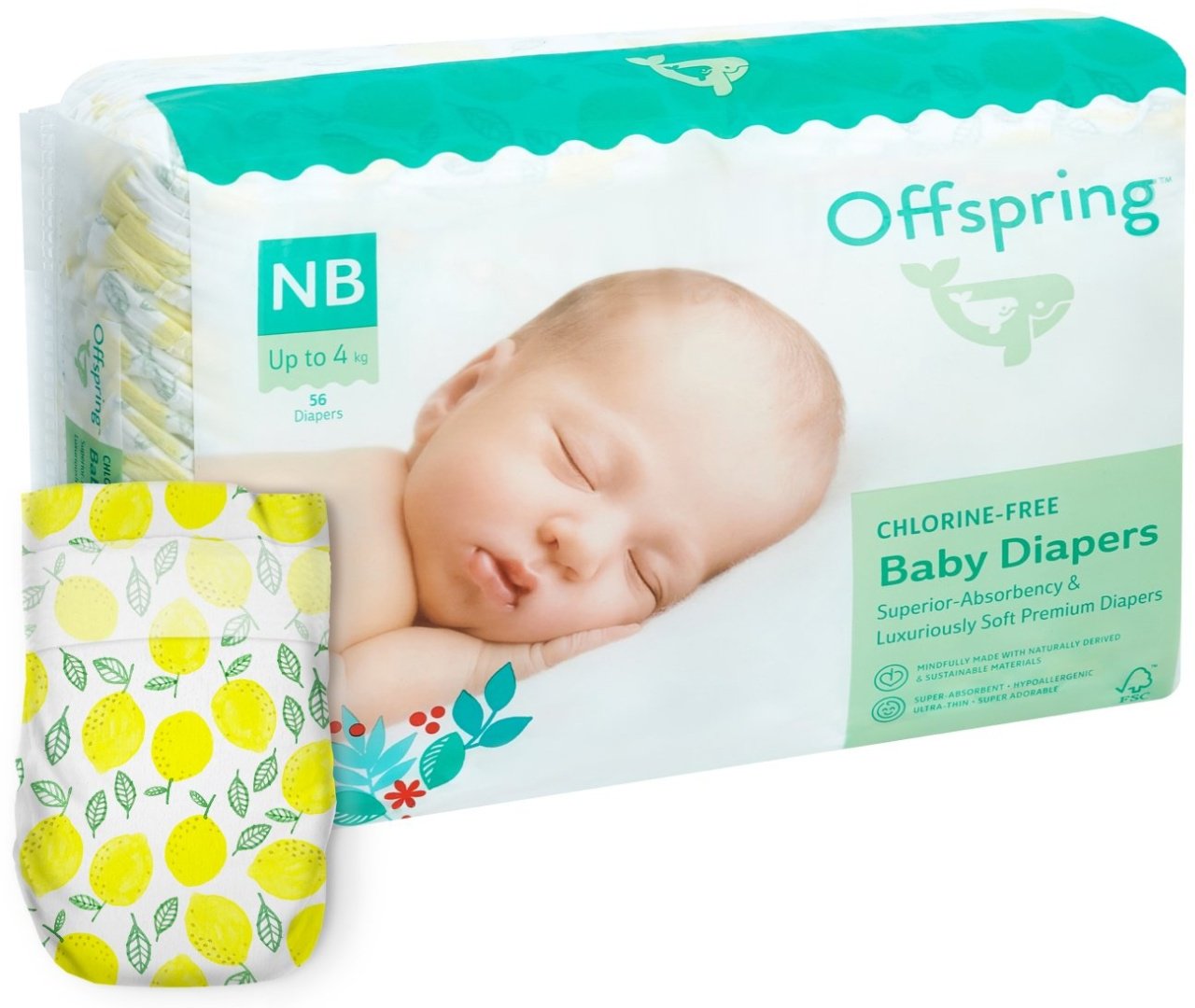 Подгузники Offspring NB, 56 шт