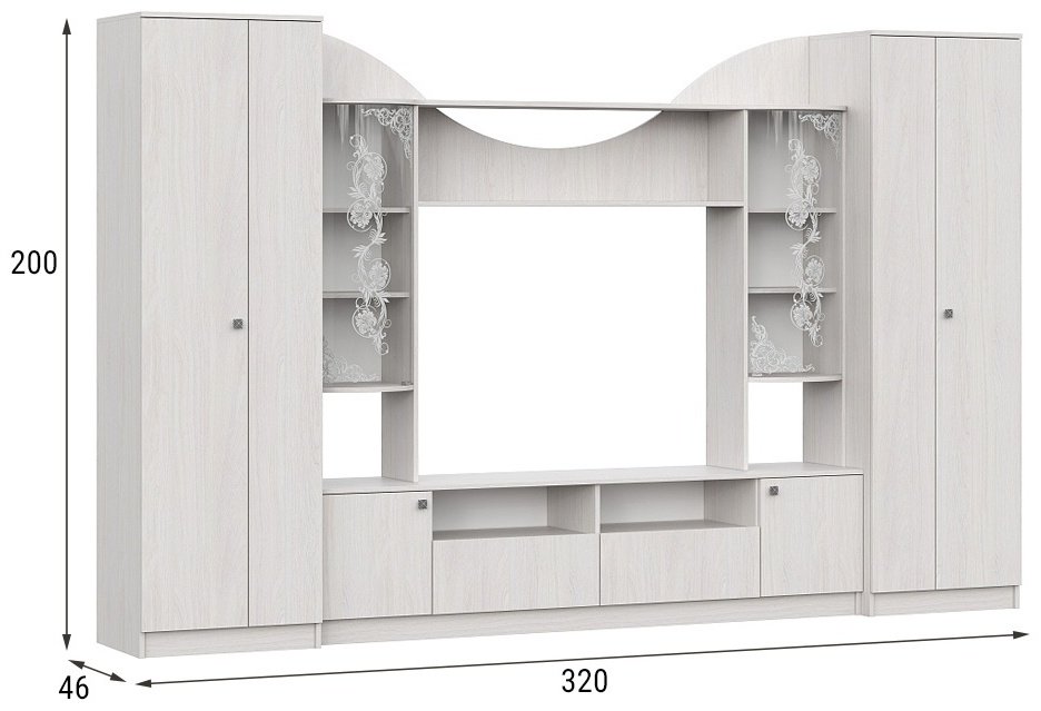 Стенка СВ Мебель МГС 8 00032166 320х200х46 см, слоновая кость - ForteMarket Стенка СВ Мебель МГС 8 00032166 320х200х46 см, слоновая кость купить,0