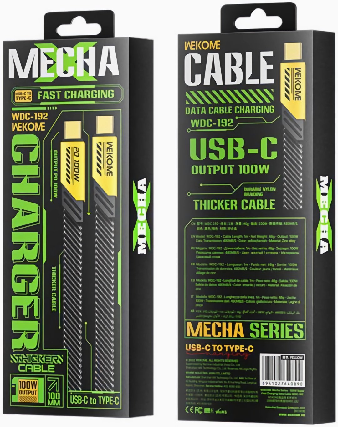 Кабель WEKOME USB TypeC (M), 1 м, черный купить,0