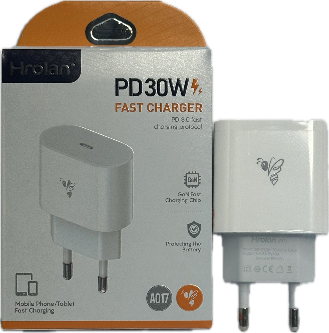 Зарядное устройство Hrolan A017 30W USB Type-C белый купить,0