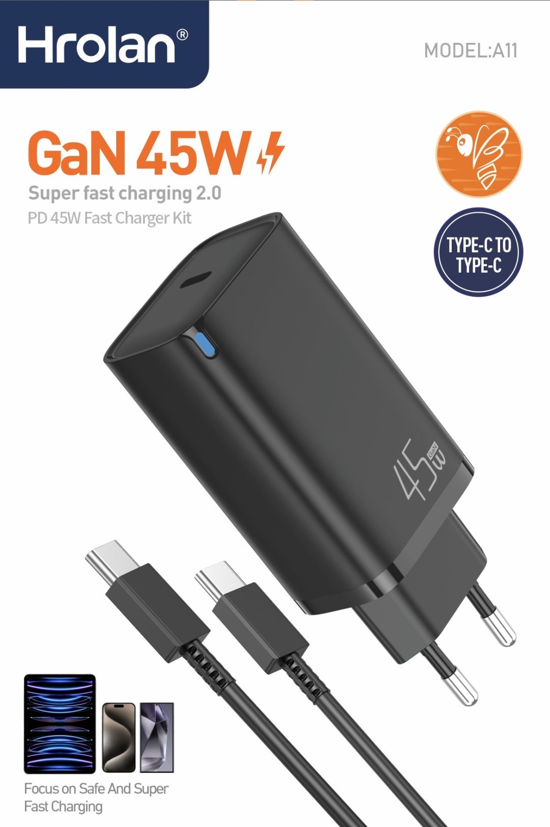 Зарядное устройство Hrolan A11 45W USB Type-C черный купить,12000