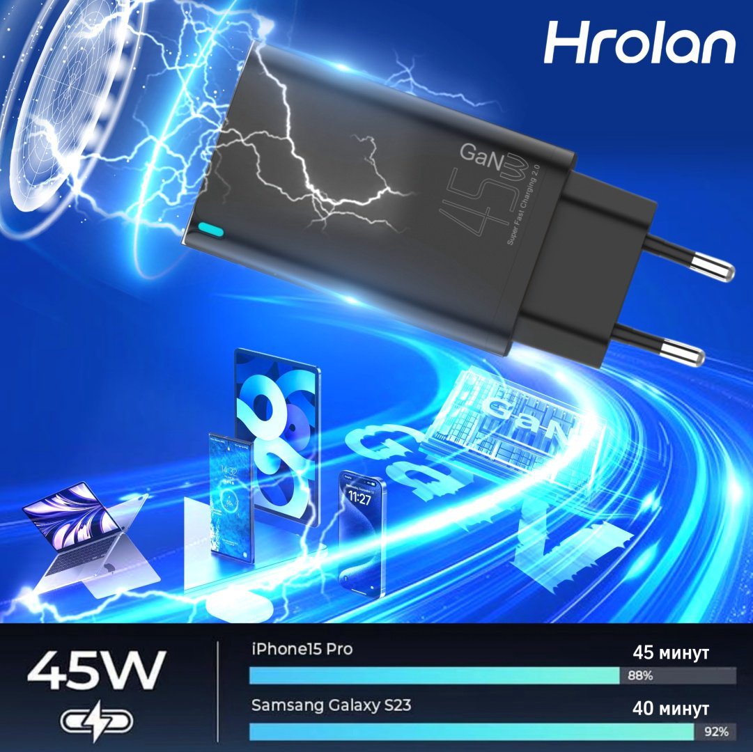 Зарядное устройство Hrolan A11 45W USB Type-C черный купить,12000