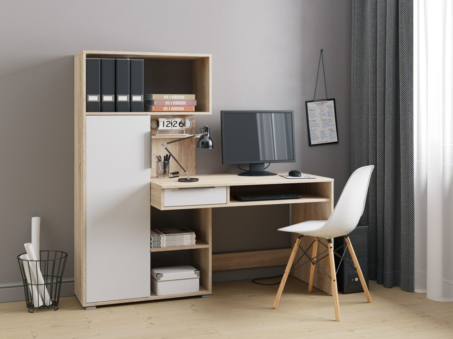 Стол компьютерный с надстройкой НК-Мебель Квадро, 150х58x149 см, белый, бежевый