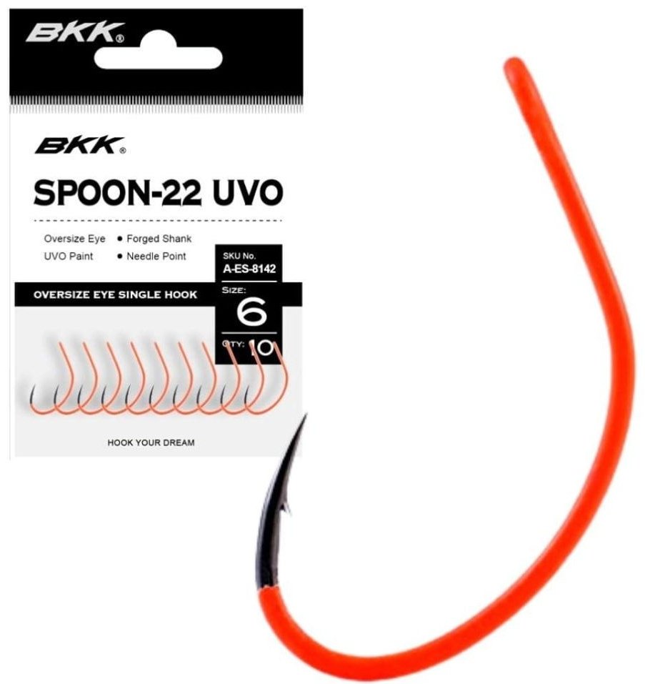 Крючок для рыбалки BKK Spoon-22 UVO №2 одинарный красный 8 шт купить,NaN