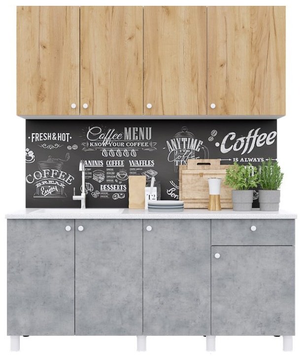 Кухонный гарнитур Горизонт Point, 170x150х60 см, ЛДСП, серый, золотистый