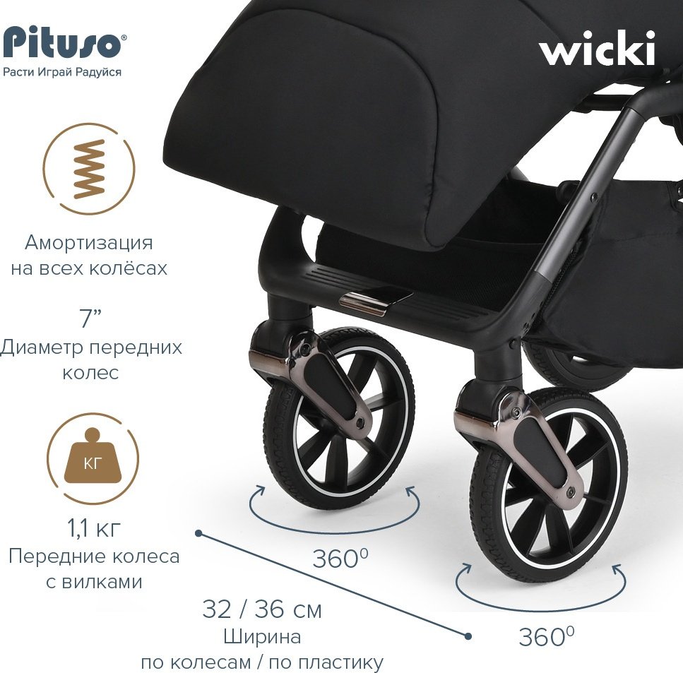 Коляска прогулочная Pituso WICKI ABF2022, черный купить,0