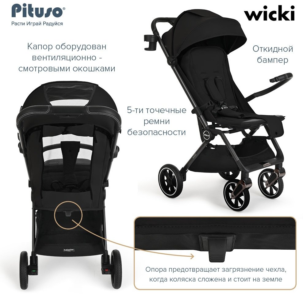 Коляска прогулочная Pituso WICKI ABF2022, черный купить,0