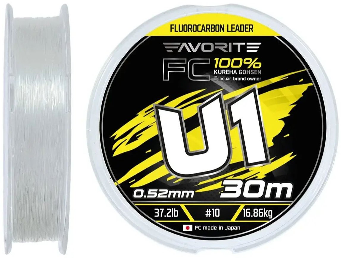 Favorite флюорокарбоновая леска U1 FC 30m# 10/0.520mm 37.2lb/16.86kg 0.52 мм прозрачный купить,NaN