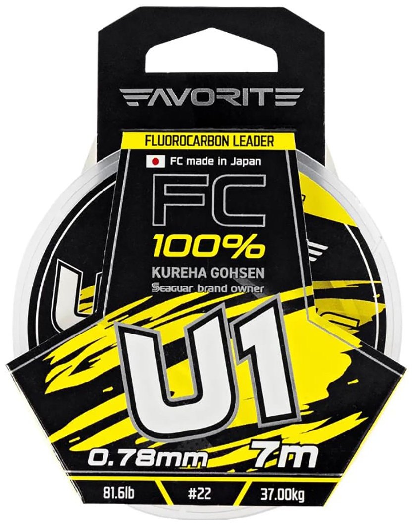 Favorite флюорокарбоновая леска U1 FC 7m# 22/0.78mm 81.6lb/37.0kg 0.78 мм прозрачный купить,NaN