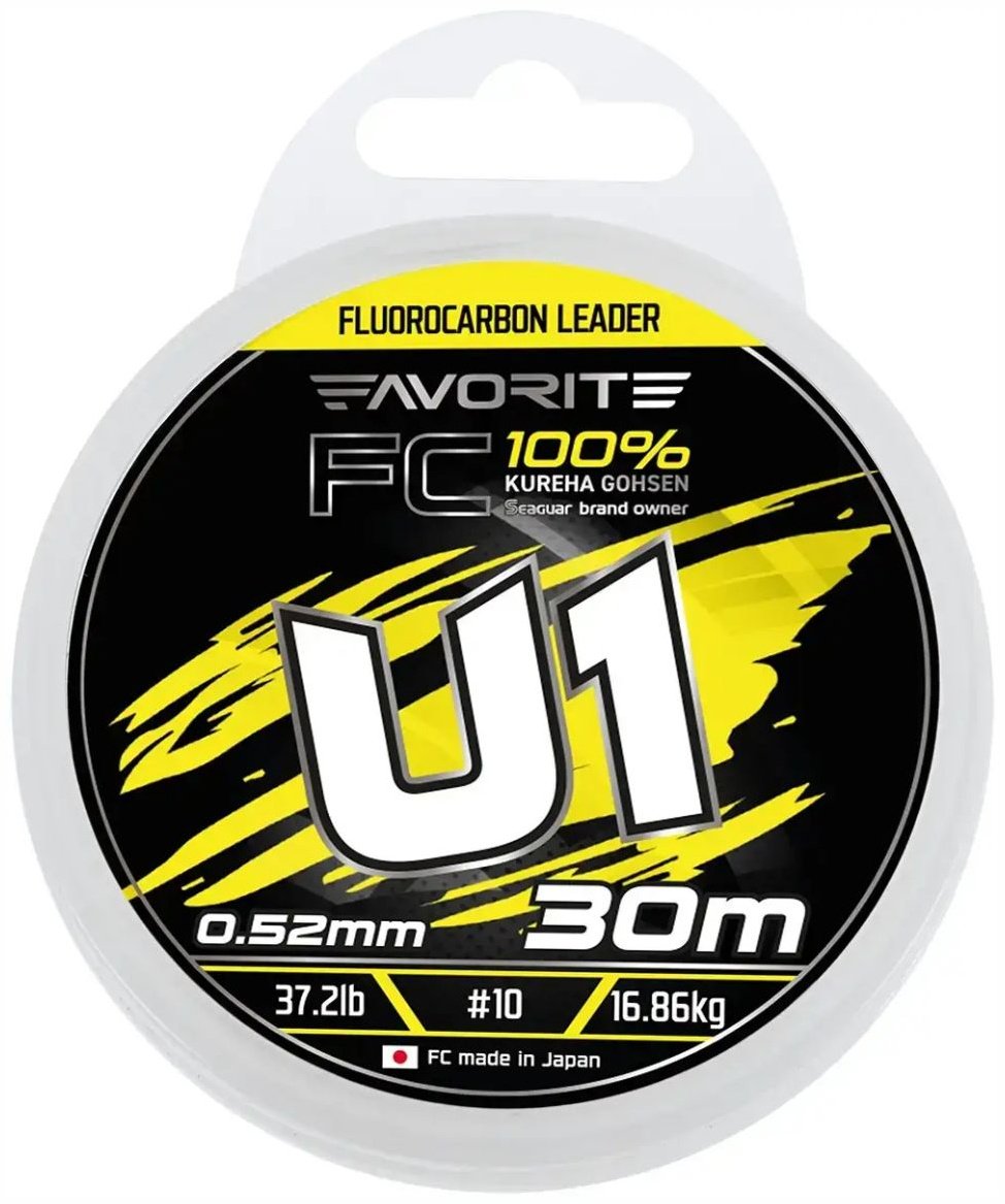 Favorite флюорокарбоновая леска U1 FC 30m# 10/0.520mm 37.2lb/16.86kg 0.52 мм прозрачный купить,NaN