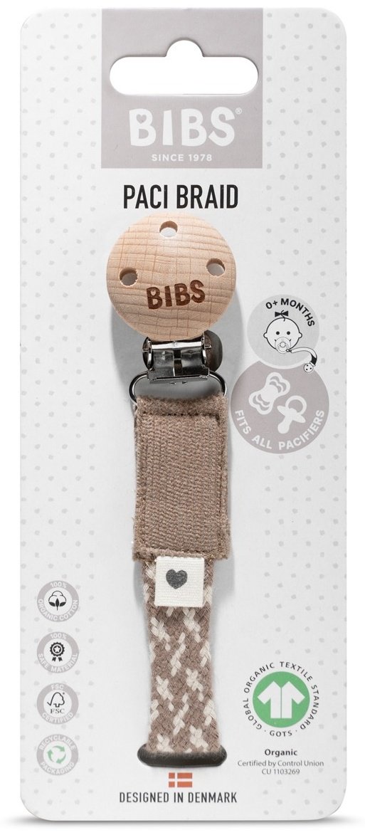 Держатель для пустышки BIBS Paci Braid, Dark Oak/Vanilla купить,0