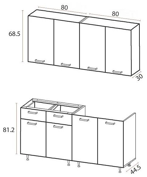 Кухонный гарнитур МИФ Рио, 160x210х60 см, ЛДСП, светло серый, темно-серый купить,0