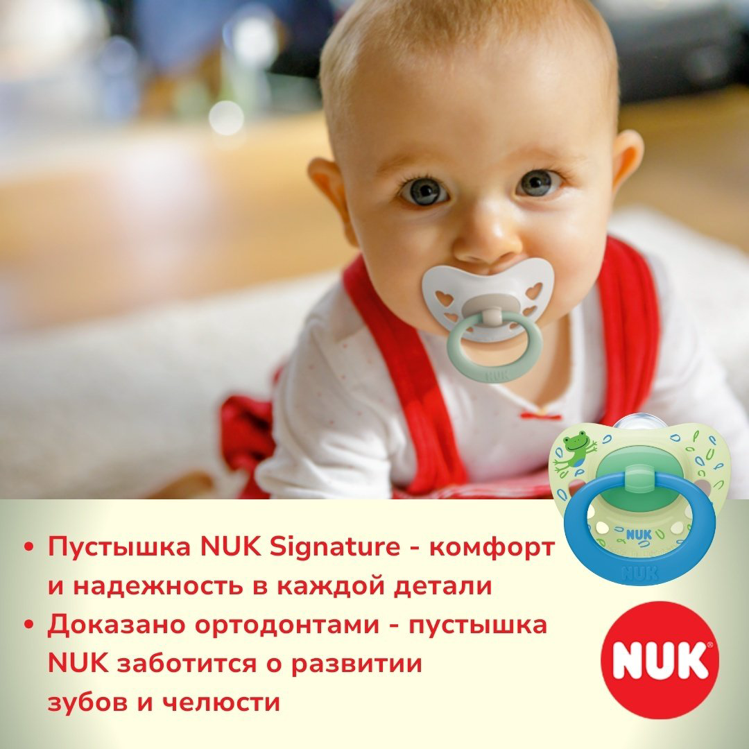 Пустышка NUK 10736657 Signature, 6-18m, 1 шт, зеленый купить,NaN