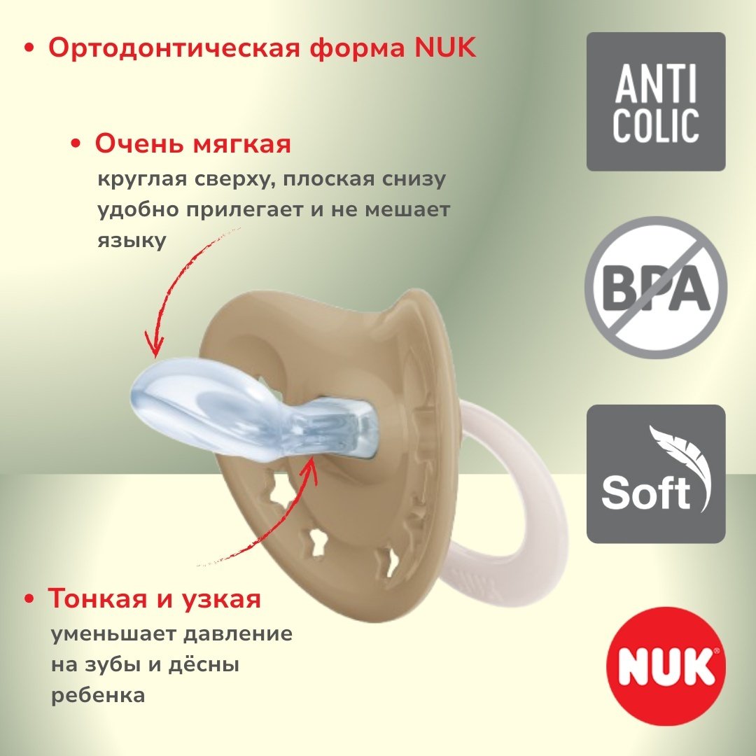 Пустышка NUK 10736657 Signature, 6-18m, 1 шт, зеленый - ForteMarket Пустышка NUK 10736657 Signature, 6-18m, 1 шт, зеленый купить,0
