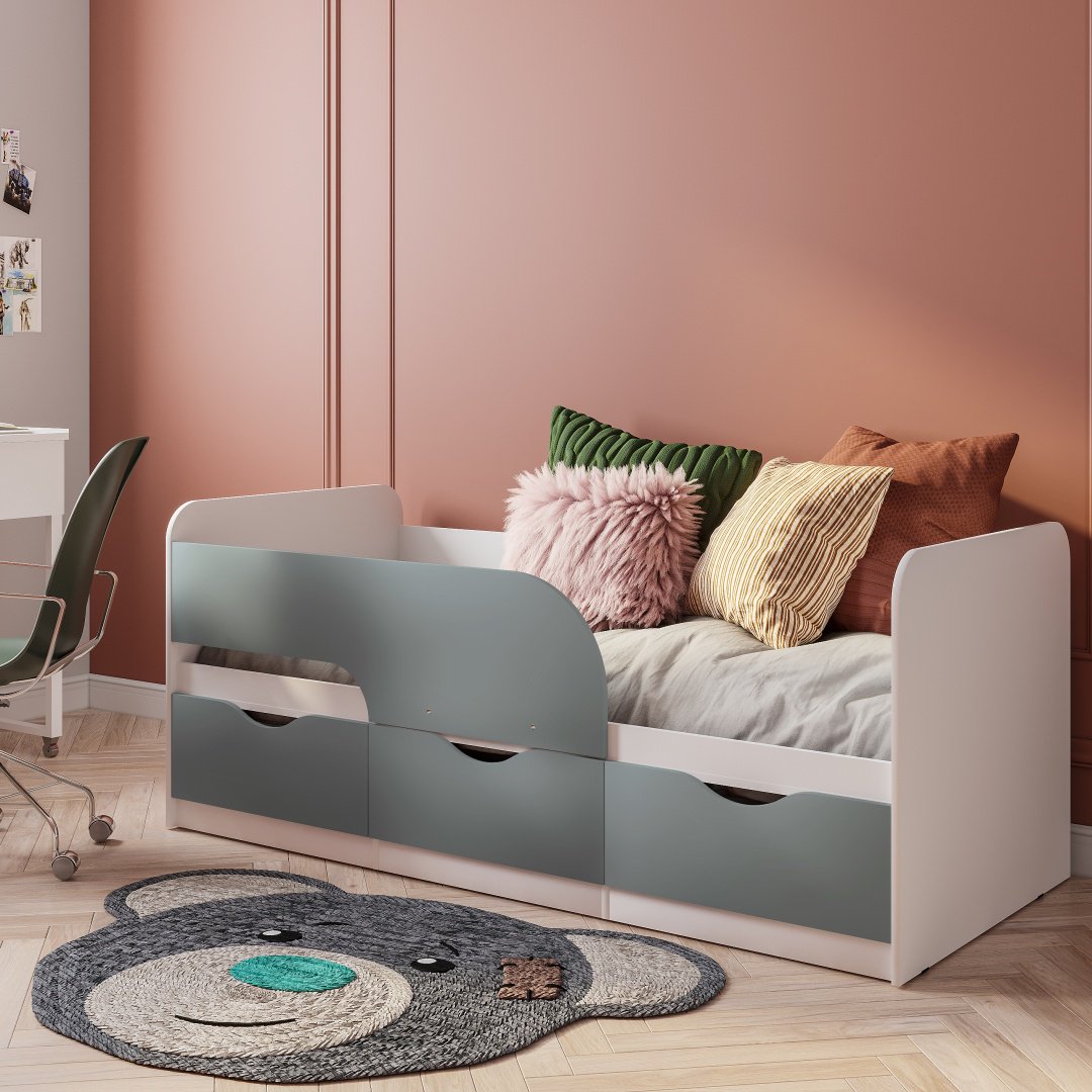 Детская кровать BTS Стандарт, 80x185 см, белый, серый - ForteMarket Детская кровать BTS Стандарт, 80x185 см, белый, серый купить,0