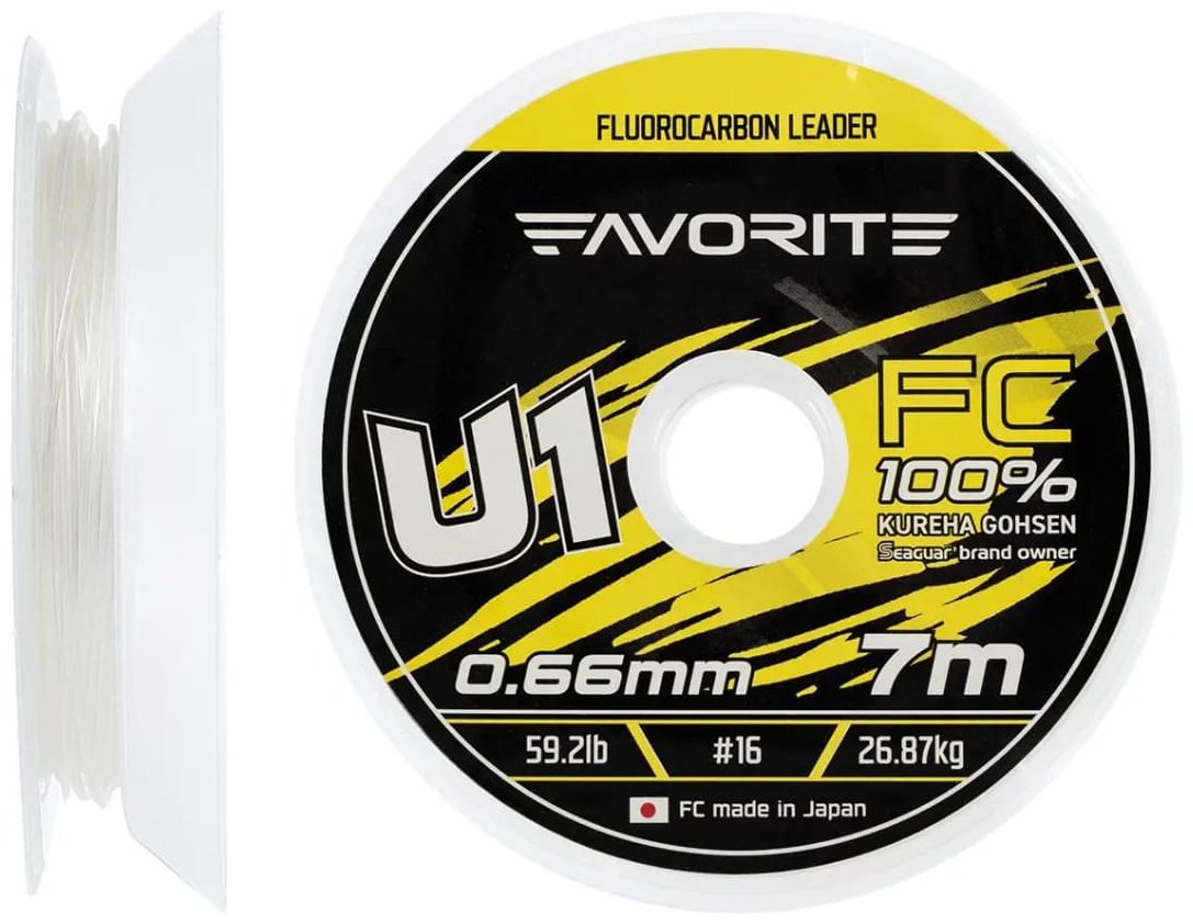 Favorite флюорокарбоновая леска U1 FC 7m# 16/0.66mm 59.2lb/26.87kg 0.66 мм прозрачный купить,NaN