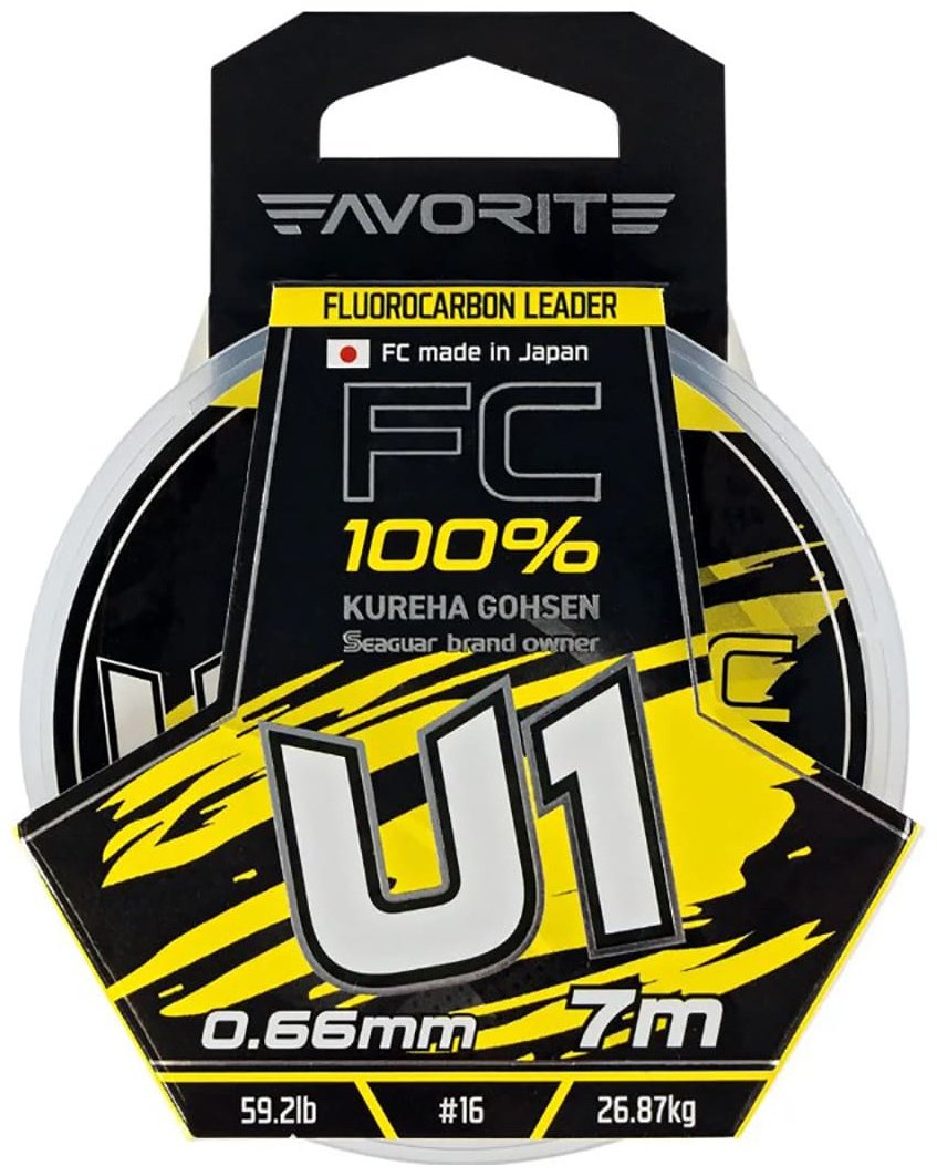 Favorite флюорокарбоновая леска U1 FC 7m# 16/0.66mm 59.2lb/26.87kg 0.66 мм прозрачный купить,NaN