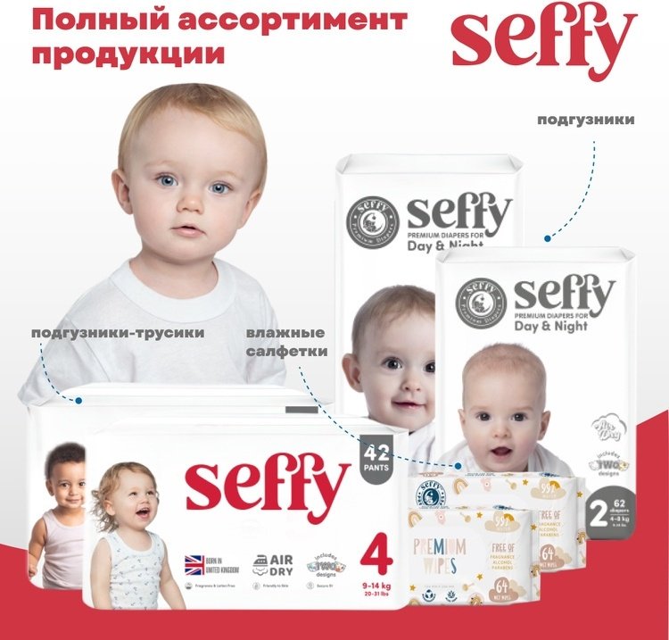 Подгузники Seffy Premium 2, 62 шт