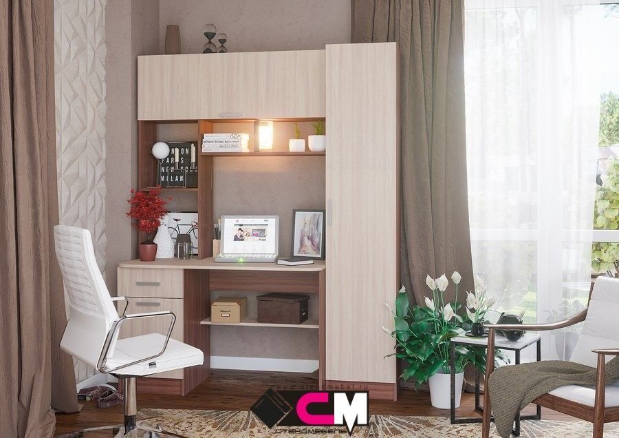 Стол компьютерный с надстройкой Стендмебель №7, 160х60x200 см, бежевый