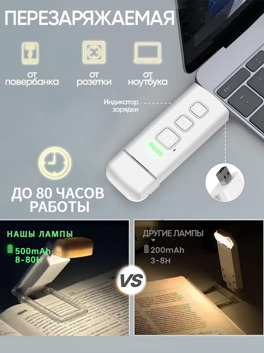 Мини-лампа для чтения на прищепке, белый 523929733 без цоколя, 5 Вт, алюминий, пластмасса АБС купить,0