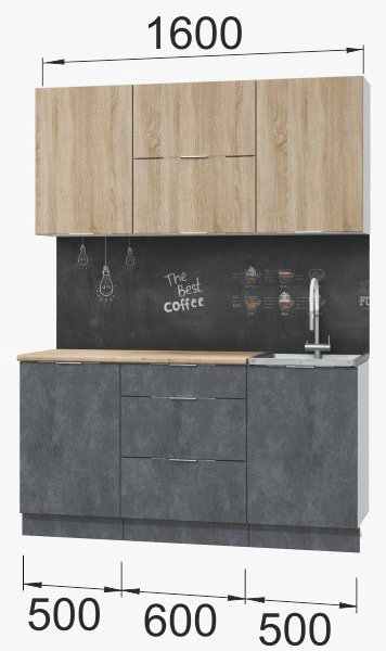 Гарнитур кухонный MLK Асти 160x210х60см темно-серый купить,NaN