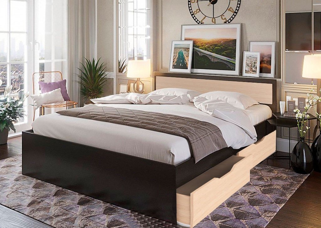 Кровать Стендмебель Гармония 140x200см коричневый/кремовый купить,NaN