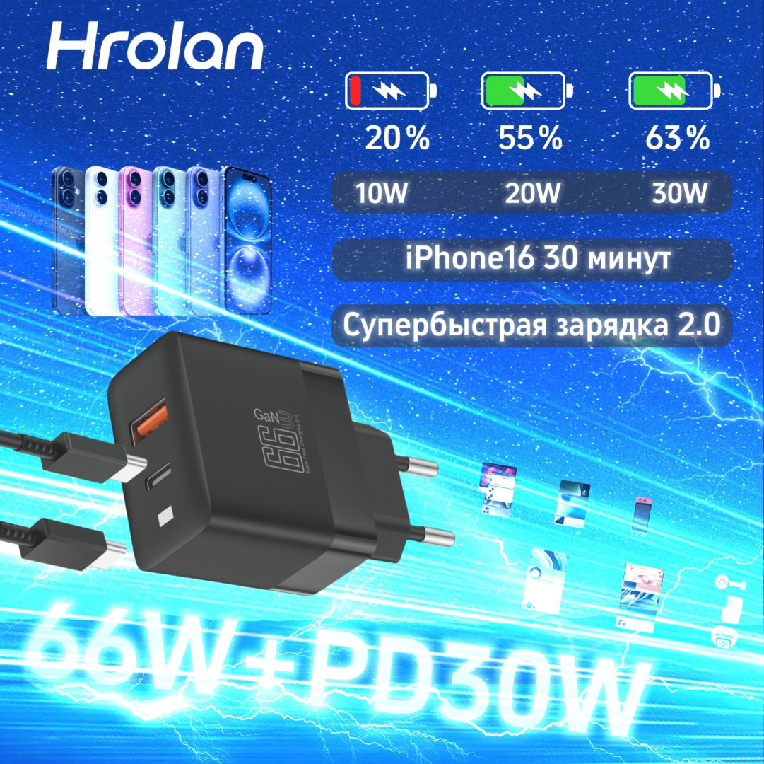 Зарядное устройство Hrolan A12 30W USB Type-C, USB черный купить,NaN